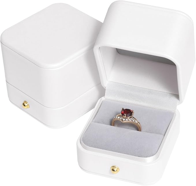 Velvet Ring Gift Box, Small Jewelry Earring Studs Holder Case for Wedding Day, Proposal, Engagement, Anniversary, Ring Display Storage Box for Women Girl (White S) by sadkew