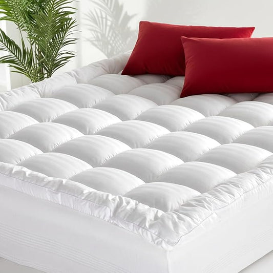 Premium Cal King Mattress Topper, Soft Cotton Quilted Pillow Top with 8-22" Unique Design Deep Pocket (72 x 84 Inches, White)