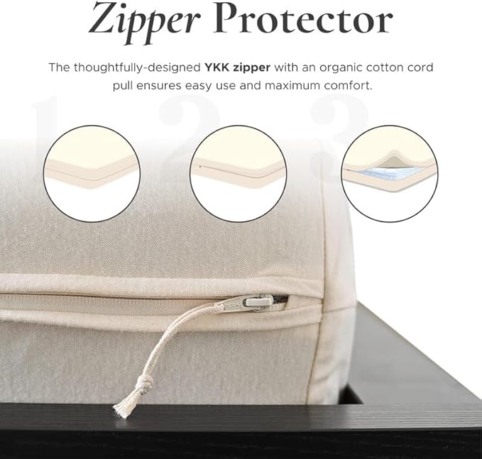 Sleep & Beyond 100% Organic Cotton Waterproof Mattress Encasement, Split Cal King, Ivory, Fits up to 10"