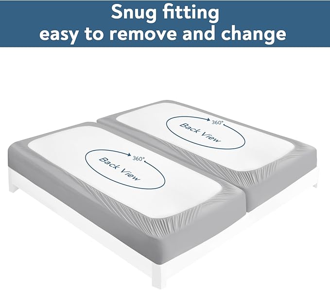Split King Mattress Pad Waterproof Quilted, Fitted Mattress Protector Cover 39" X 80" 2 Pack Noiseless & Soft, Split King Mattress Topper for Adjustable Bed, Grey