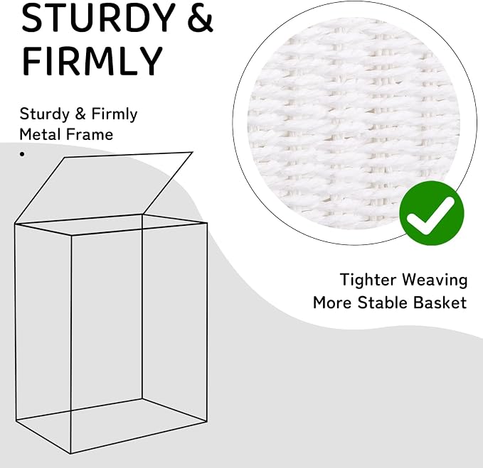 OIAHOMY Laundry Hamper with Lid, 90L(23.8 Gal) Large Wicker Laundry Basket for Bedroom, Handwoven Paper Rope Clothes Hamper with Washable Liner & Metal Frame, Decorative Organizer for Bathroom White - Image 4
