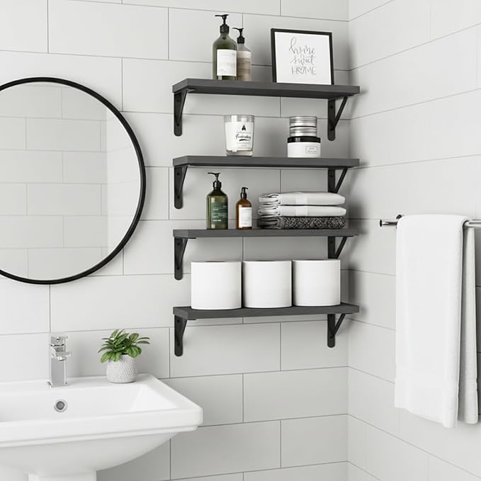 Fixwal Floating Shelves for Wall, Wood Wall Mounted Shelves for Bedroom, Bathroom, Living Room, Kitchen Storage and Decor(Black, Set of 4, 16.5 Inch) - Image 6