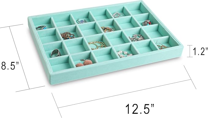 Frebeauty Stackable Velvet Jewelry Organizer Trays for Drawers Inserts Jewelry Storage Tray Display Case, Stud Earrings Bracelets Necklace Rings Accessories Trays for Women(Set of 2)(Turquoise) - Image 2