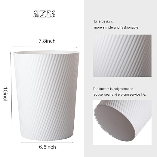 UUJOLY Small Trash Can Wastebasket Garbage Can Container Bins for Bathrooms, Laundry Room, Kitchens, Offices, Kids Rooms, Dorms (White) - Image 3