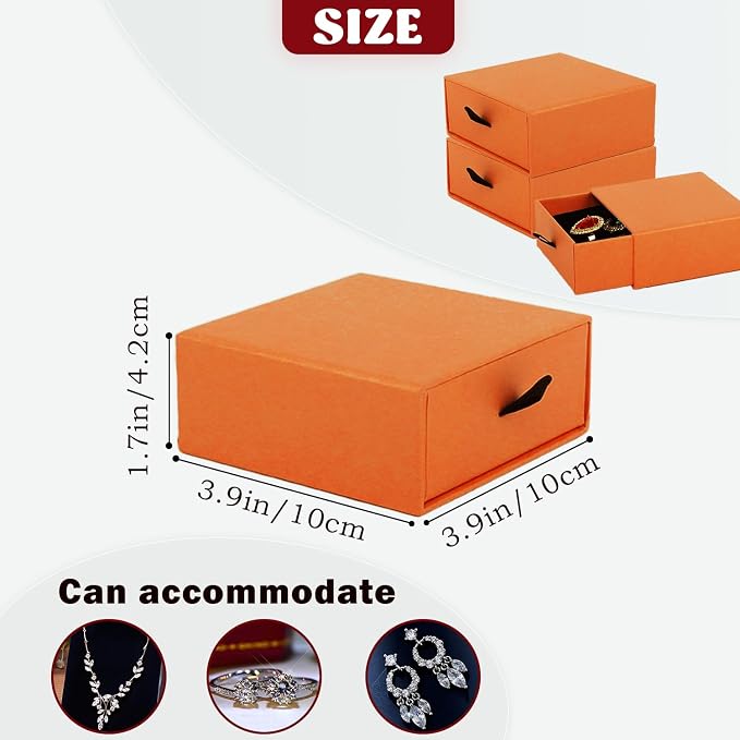 Nsmykhg Jewelry Gift Box Velvet-Lined,12 Pack Compact Drawer Style for Earrings & Rings, Necklace & Bracelet Organizer, 3.93x3.93x1.65 Inches, Stackable Elegant Jewelry Display & Storage Box (Orange) - Image 2