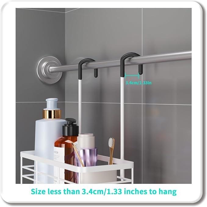 HapiRm Hanging Shower Caddy Organizer - No Drilling Shower Organizer with Hooks, Rustproof & Waterproof 304 Stainless Steel Bathroom Shelves - White (1 Basket) - Image 5
