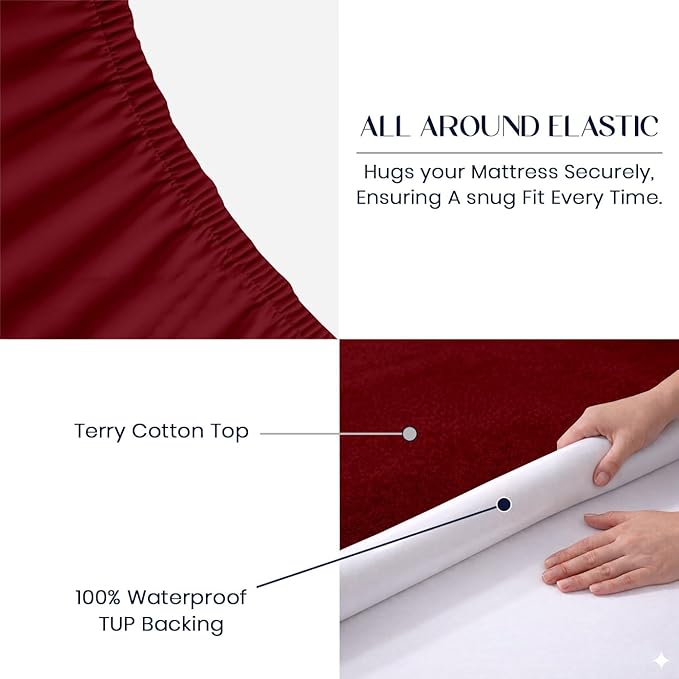SGI bedding Waterproof 72X84 Cal King Mattress Protector – 15" Deep Pocket, Soft Noiseless & Breathable Fitted Style Bed Cover, Skin- Friendly Protection Against Moisture, Spills & Stains – Burgundy