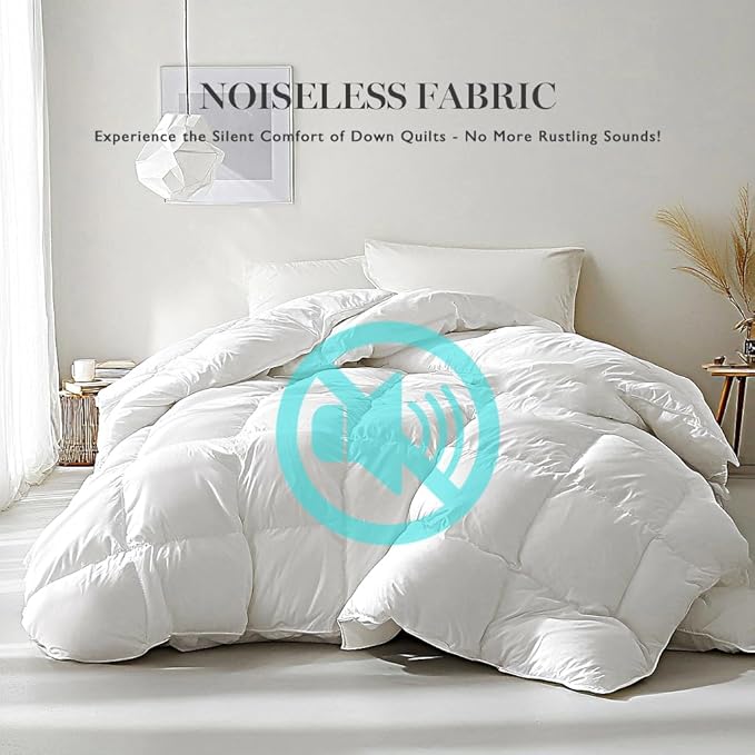 Martha Stewart White Goose Feather Down Fiber Comforter Queen Size- All Season Duvet Insert, Noiseless Fabric with 51oz Filled Luxury Cloud Fluffy Bed Comforter with 8 Corner Loops, White 90x90inch