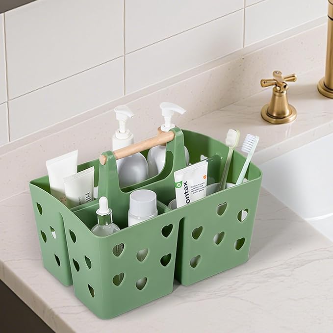 Anyoifax Portable Shower Caddy Plastic Shower Basket Organizer Divided Bathroom Caddy Storage Cleanning Caddy Tote with Handle for College, Dorm Room, Kitchen, Green - Image 2