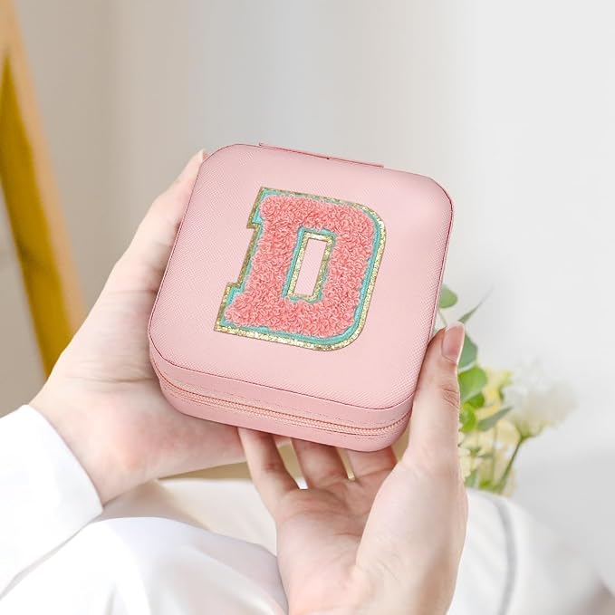 SANDJEST Personalized Jewelry Box, Pink Travel Jewelry Box with Initial D, Small Monogrammed Jewelry Case Organizer for Girls Women Teen Kids, Mini Travel Essentials Gifts for Birthday Christmas - Image 6