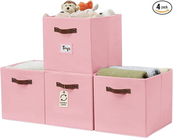 DECOMOMO Storage Baskets, 13x15x13 Storage Cube Bins with Labels for Organizing Shelves Kallax (Kallax / 4pcs, Pink) by DECOMOMO
