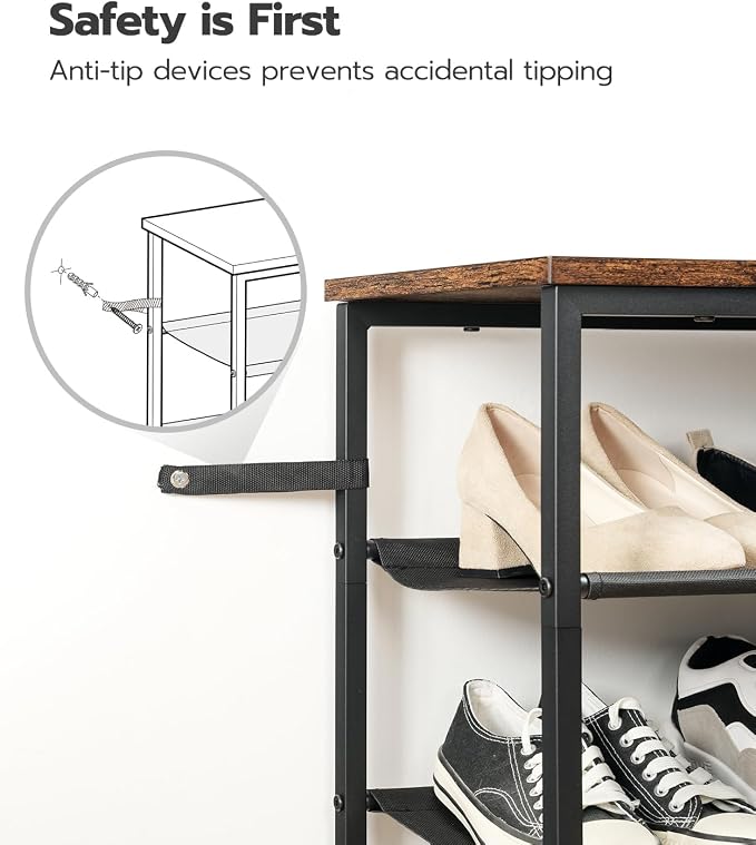 HOOBRO Shoe Rack, 4 Tier Shoe Storage Organizer with 3 Oxford Fabric Shelves and Top Panel, Holds 12-16 Pairs of Shoes for Entryway and Closet, Industrial, Rustic Brown BF47XJ01G1 - Image 6