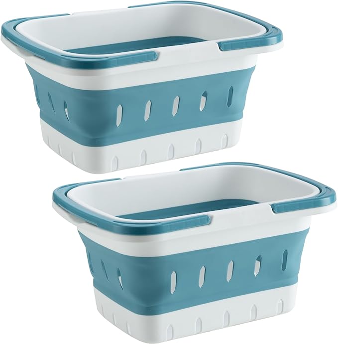 2 Pack Portable Shower Caddy Tote, Plastic Storage Collapsible Basket with Handles, Box Organizer Bin for Bathroom, Kitchen, College Dorm,Gym (Blue 2 pack) (Blue 2 pack) by ANNIYA