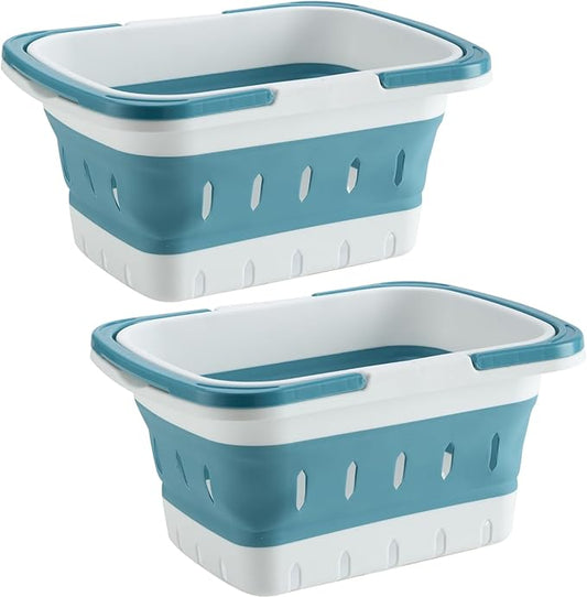 2 Pack Portable Shower Caddy Tote, Plastic Storage Collapsible Basket with Handles, Box Organizer Bin for Bathroom, Kitchen, College Dorm,Gym (Blue 2 pack) (Blue 2 pack) by ANNIYA