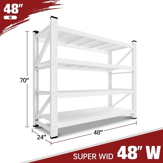 RAVIGIN 3000LBS Storage Shelves, 48" W Garage Shelving Heavy Duty Metal Adjustable Garage Shelves, Shelving Units Industrial Shelving for Warehouse, 48" W x 23.7" D x 70" H,White - Image 2