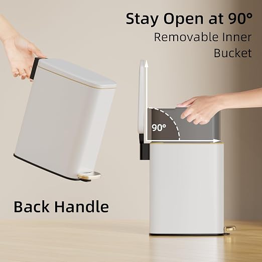 KSSKSS Small Bathroom Trash Can with Lid Soft Close, Step Pedal, 6L / 1.6 Gal Stainless Steel Garbage Bin with Removable Inner Bucket, Slim Wastebasket for Narrow Spaces (White) - Image 5