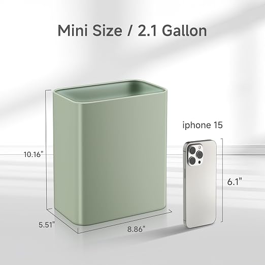 TIPGO Small Metal Trash Can, 2.1 Gallon Slim Trash Can for Bathroom, Wastebasket Garbage Bin for Bedroom, Office, Kitchen, Under Sink (Green) - Image 2