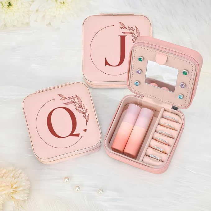 SANDJEST Personalized Jewelry Box, Pink Small Travel Jewelry Box with Initial Q, Monogrammed Jewelry Case Organizer for Girls Women Teen, Mini Travel Essentials Gifts for Christmas Birthday - Image 7