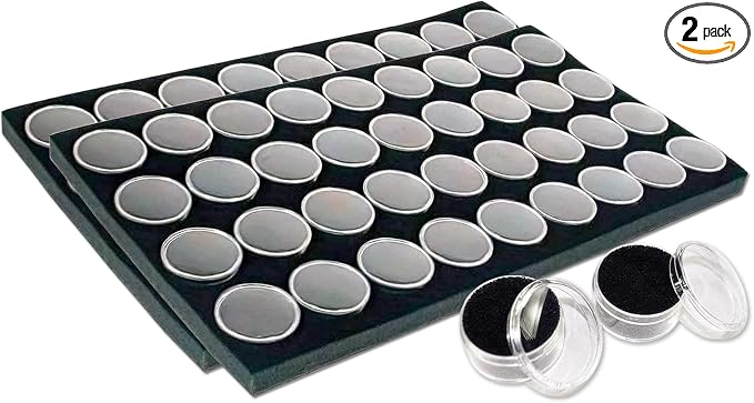 TheDisplayGuys For Your Modern Living 2-Pack 36-Jars Velvet Foam Padding Jewelry Container Inserts - Tray/Case Liners - Medium Gem, Beads, Collectibles Storage Box (Black) by The Display Guys by TheDisplayGuysForYourModernLiving