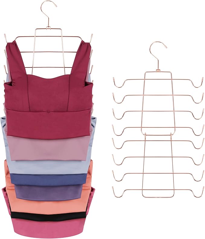 ZEDODIER 2 Pack Tank Top Hanger Space Saving, Bra Hangers for Closet Organizer, Hanging Bra Organizer Tank Tops Holder with 16 Hooks, Closet Organizers and Storage Small Space Solutions, Rose Gold by ZEDODIER
