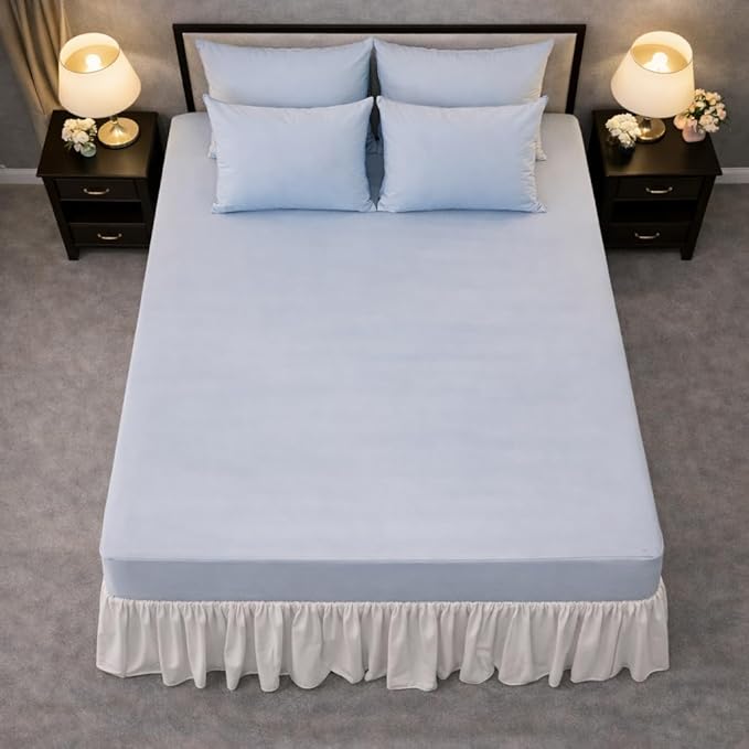 100% Cotton Single Layer Mattress Cover King Size, Elastic Mattress Cover, Stretches Up to 16 Inches Deep, Cozy, Absorbent, Easy to Replace, Machine Washable (6 Colors) (Blue, Full)