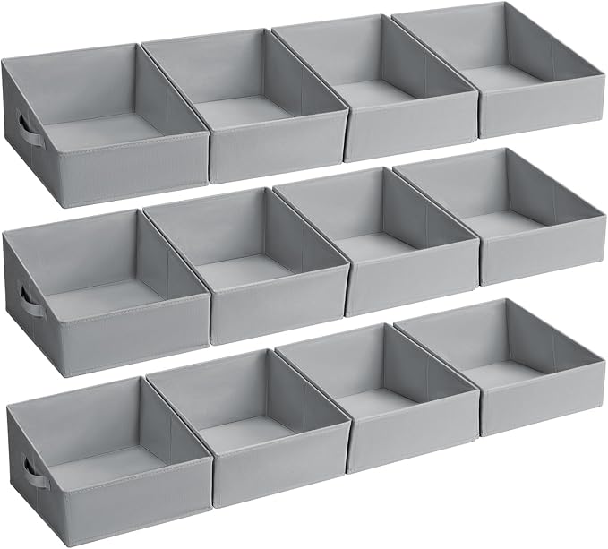DIMJ Closet Storage Bins 12 Pack - Fabric Storage Baskets for Shelves, Collapsible Clothes Organizer with Handles, Trapezoid Shelf Organization Storage Cubes for Purse, Toys, Books, Towel, Clothes by DiMJ
