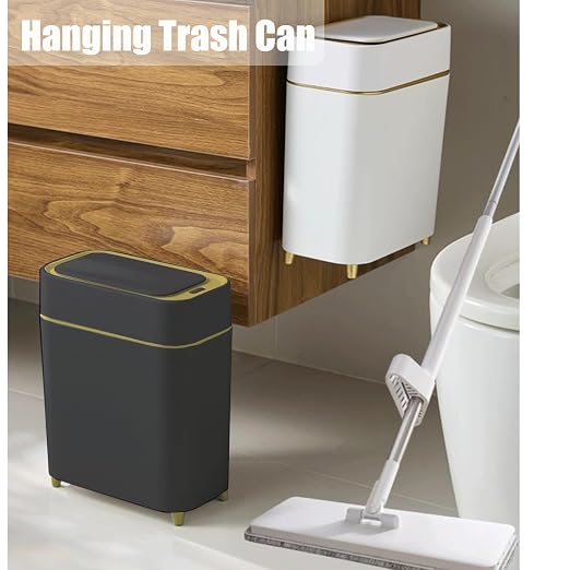 Yatmung 2-Pack - Automatic Trash Cans Touchless Motion Sensor Bathroom Trash Can - Waste Basket for Bedroom, Home Offices, Small Spaces - Compact Smart Garbage Can with Lid - Black with Gold Edge - Image 3