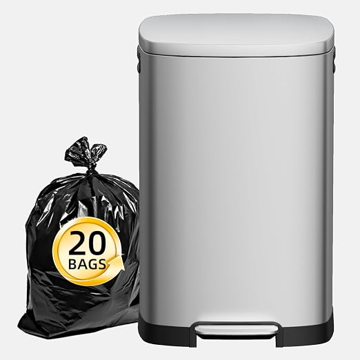 KUK 13 Gallon/50L Stainless Steel Kitchen Trash Can with Lid and Step Pedal-Large Capacity Garbage Bin with Odor Seal, Silent Close Lid, Removable Inner Bucket for Home, Kitchen, Bedroom, Office by KUK