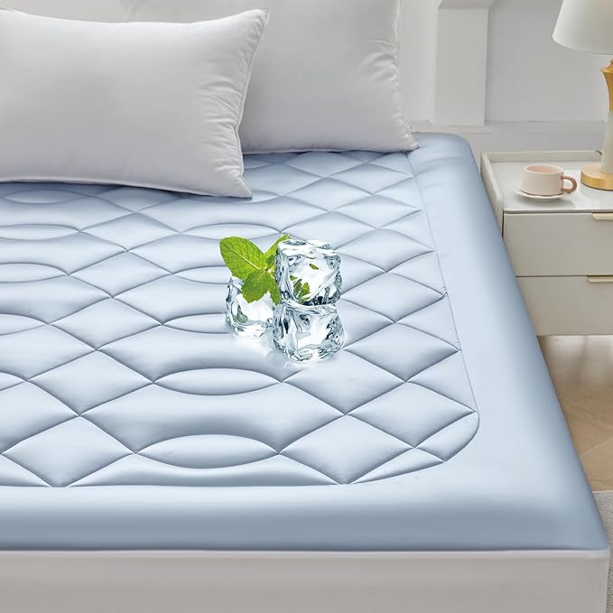 Cooling Mattress Topper King Size - Pillow Top Mattress Pad for Hot Sleepers - Breathable Ultra Soft Mattresses Protector with 8-21 Inch Deep Pocket (78x80 inch, Blue)