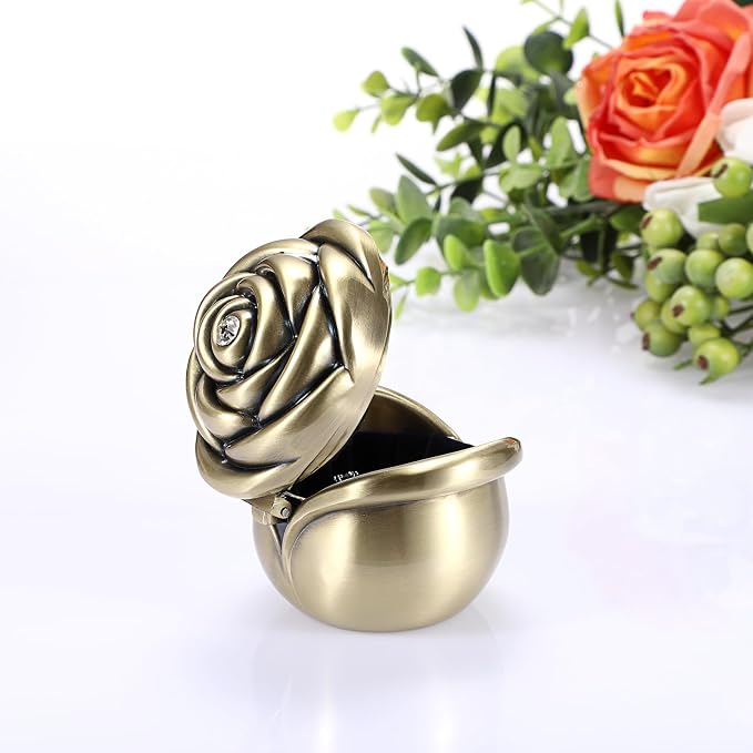 Hipiwe Rose Shape Vintage Jewelry Box Small Trinket Box Metal Ring Holder Box Treasure Chest Decorative Keepsake Organizer Box for jewelry,Gift for Women,Large - Image 7