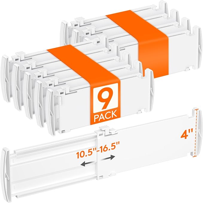 Lifewit 4" Tall 9 Pack Drawer Dividers, 27-42cm/10.5-16.5" Expandable Drawer Divider for Clothes, Adjustable Dresser Drawer Organizers, Drawers Separators for Dresser/Bathroom/Closet/Kitchen White by Lifewit