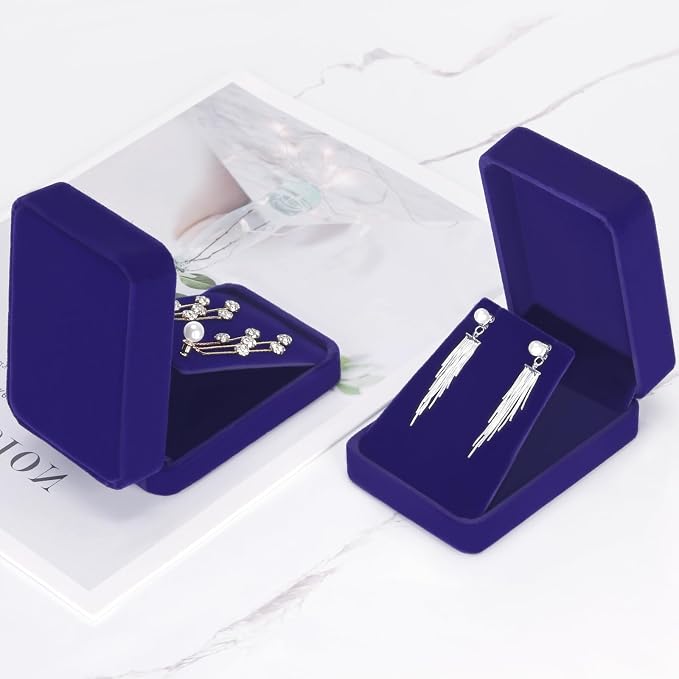 LETURE 2 Pieces Velvet Jewelry Gift Boxes for Necklace Pendant Earring Bracelet, Small Jewelry Storage Display Case for Christmas Wedding Engagement Birthday Anniversary (Blue) - Image 7