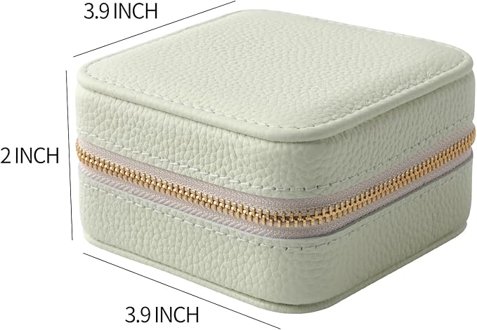 Genuine Leather Travel Jewelry Case Organizer with Mirror for Women, Small Jewelry Box Portable Mini Jewelry Case for Earring, Ring, Necklace, Bracelet（Lychee Grain Mint Green） - Image 2