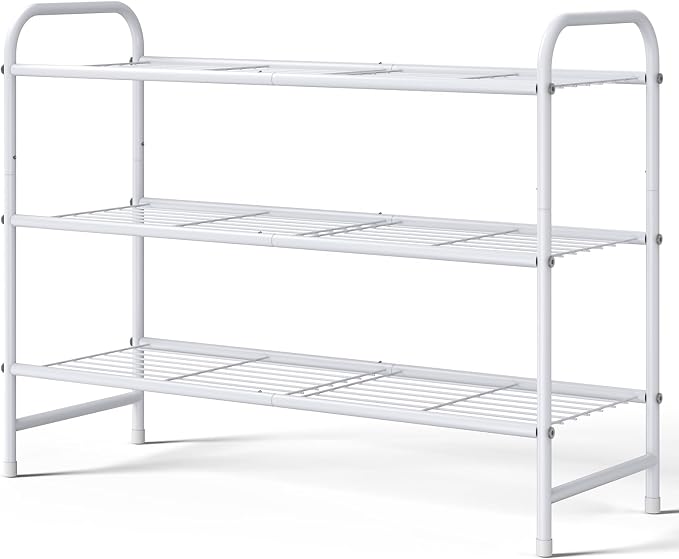 Kitsure Shoe Rack - Stainless Steel Shoe Organizer, Sturdy Shoe Rack for Closet and Front Door Entrance, Free Standing Shoe Shelf, Closet Organizers and Storage, 25.6" Wide - 3 Tier, White by Kitsure