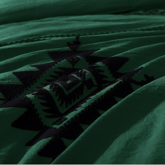 MaiRêve Embroidery Comforter Set, Boho Farmhouse Western Bedding Set, All Season Bed in A Bag Comforter Set with Sheets, Pillowcases & Shams, Emerald Green Full 7 Pieces