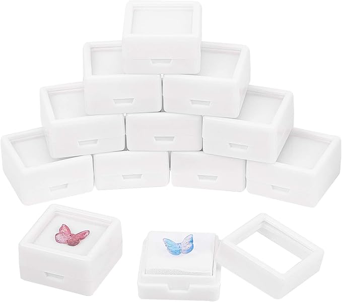 BENECREAT 36PCS White Gemstone Display Box Mini Square Acrylic Jewelry Box Container 1.2x1.2x0.6 with Clear Top Lids and Sponge for Festival Gems,Jewelry Packing by BENECREAT