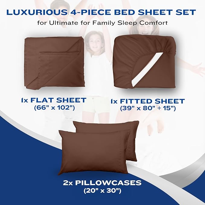 DREAMCARE Twin XL Sheet Sets - 4 pcs Breathable Cooling Bed Sheets - up to 15" Deep Pocket Twin XL Sheets Set with Side Pockets - Extra Soft 100% Brushed Hypoallergenic Hotel Luxury Bedding MochaBrown