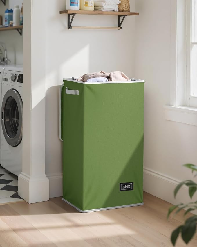 SOLEDI Laundry Hamper with Lid 100L Large & Tall Collapsible Laundry Basket, Clothes Hamper with Bag Removable Easy to Carry, Dirty Hampers for Bedroom, Bathroom, Dorm, College, Dark Green - Image 2