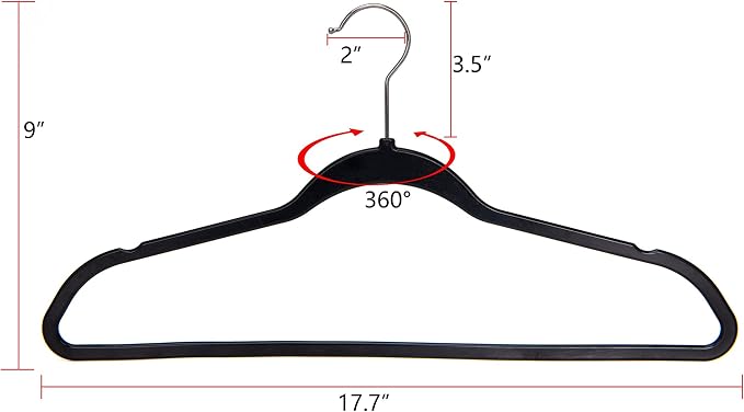 Quality Hangers 200 Pack Plastic Hangers for Clothes - Slim Non-Velvet Hangers with 360° Swivel Chrome Hook & Non Slip Notches - Ideal for Dresses Coats Shirts Jackets & More - Black - Image 4