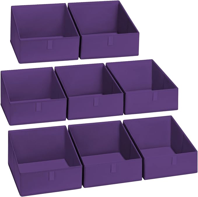 DIMJ Closet Storage Bins 8 Pack - Fabric Trapezoid Closet Organizer Bin, Foldable Storage Baskets for Shelves, Closet Shelf Organizer, Clothing Storage Box for Toys, Books, Towel, Clothes, Purple by DiMJ