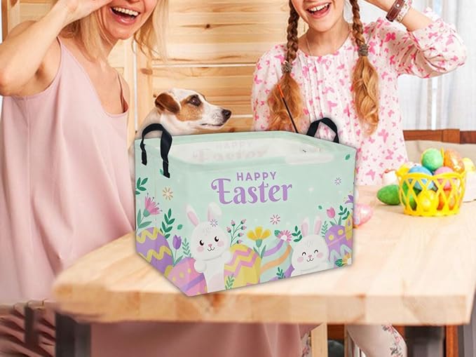 Rectangular Easter Basket Kids Basket Rectangular Cute Storage Bin Organizer Box Room Decor for Home Decor.(Blue eggs) - Image 4