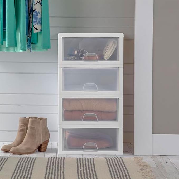 Sterilite 12-Pack 16 Quart Stacking Drawer, Clear Storage Closet Organizer, White Frame - Stackable Modular Plastic Drawers for Clothes, Accessories, Craft Supplies, Shoes or Linens - Image 5