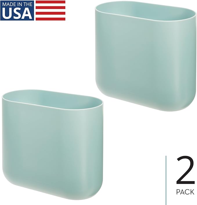 iDesign Small Slim Plastic Bathroom Trash Can, Garbage Can for Bedroom, Office, Desk, Dorm, 2-Pack, Blue - Image 2