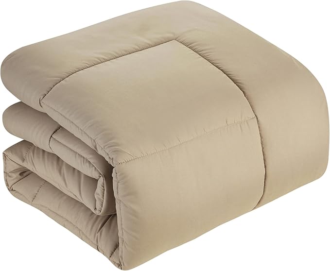 Sweet Home Collection 7 Piece Comforter Set Bag Solid Color All Season Soft Down Alternative Blanket & Luxurious Microfiber Bed Sheets, Taupe, Twin XL