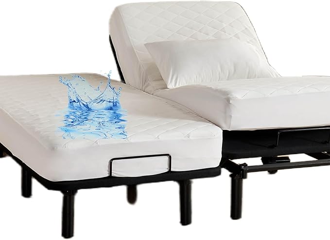 Kingnex Cotton Waterproof Split Cal King Mattress Protector for Ajdustable Bed Soft Microfiber Padded Fitted Quilted Mattress Topper Pad