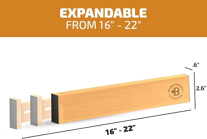 6-Pack Bamboo Drawer Dividers - 2.6 in High, Adjustable 16 to 22 in Expandable Drawer Organizers and Dresser Separators for Clothes, Bedroom, Bathroom, Kitchen, and Office Organization and Storage - Image 2