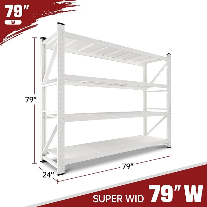 RAVIGIN 7000LBS Storage Shelves,79" W Garage Shelving Heavy Duty Metal Adjustable Garage Shelves, Shelving Units Industrial Shelving for Warehouse,79" W x 24" D x 79" H,White - Image 2