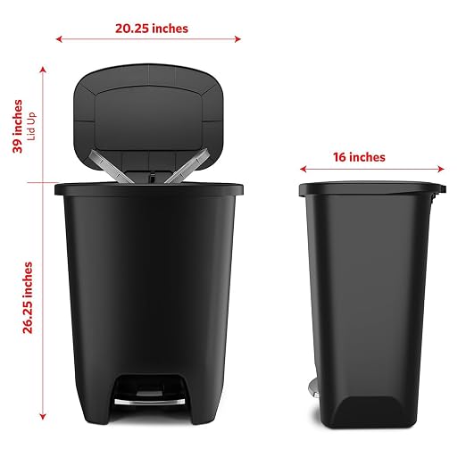 Glad Premium 20 Gallon Trash Can - Plastic Kitchen Waste Bin with Odor Protection of Lid, Stainless Steel Step On Foot Pedal and Garbage Bag Rings, Black - Image 2