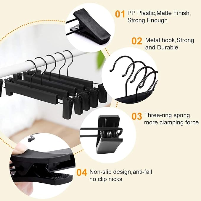 Skirt Hangers，Pants Hangers with Clips，360 ° Swivel Hooks Space Saving Hangers for Pants, Skirts, Clothes, Jeans (10Pack, Black) - Image 3