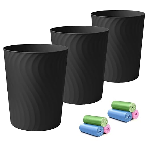 YGJT Small Trash Can, 3 Pack 1.8 Gallons Bathroom Trash Can, Slim Waste Basket, Round Garbage Can, Plastic Trash Bin for Kitchen, Dorm, Bedroom, Office, Living Room, Study, Compact Spaces(Black) by YGJT